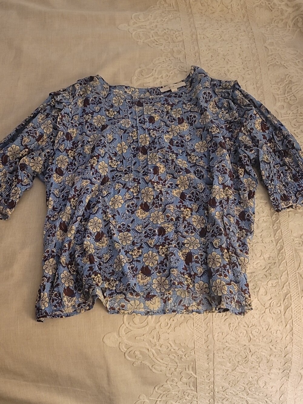 Loft - Blue Floral Short Sleeve Women’s Top Blouse, Sz XL